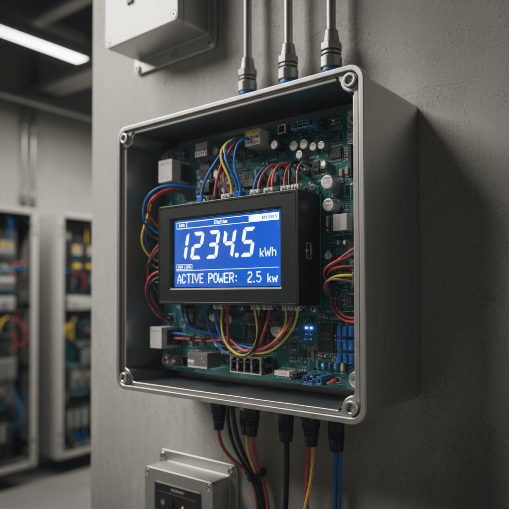Smart metering device showing energy monitoring interface