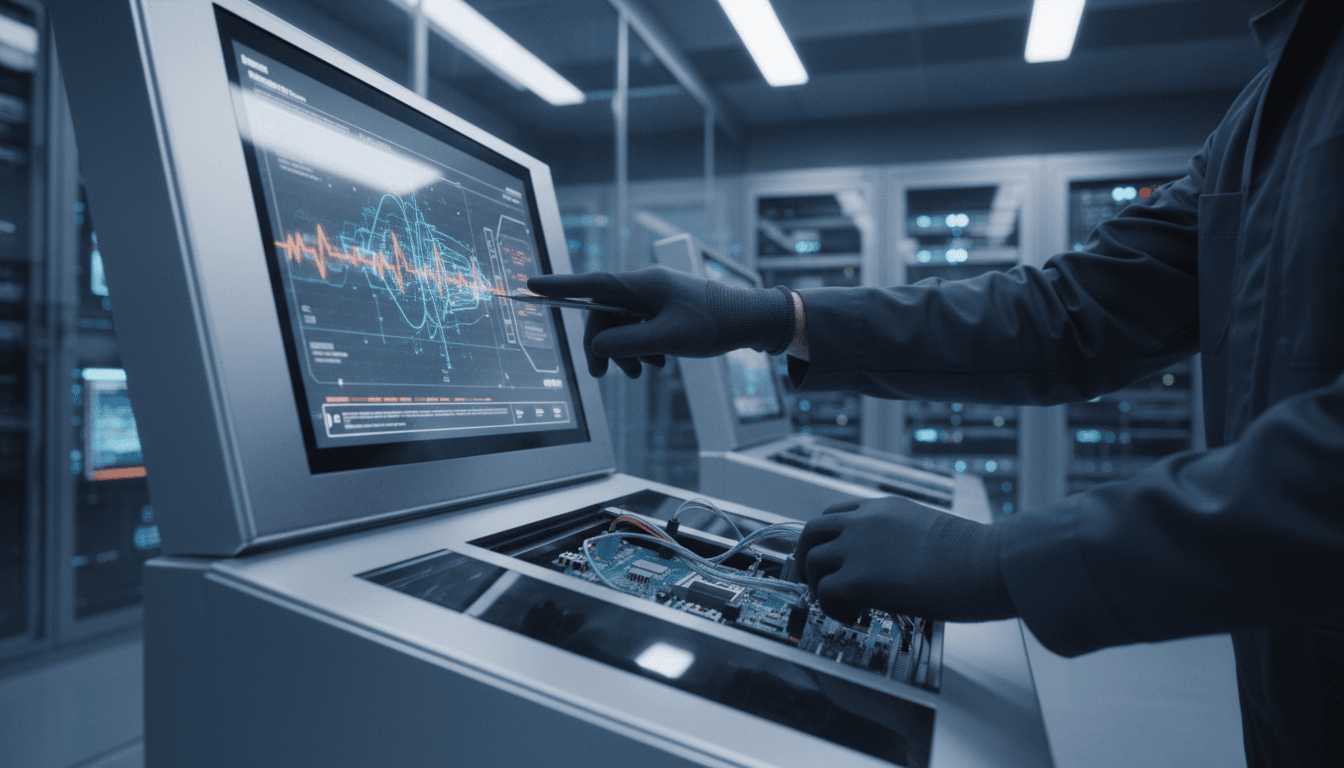 Technician hands working on smart grid electrical infrastructure