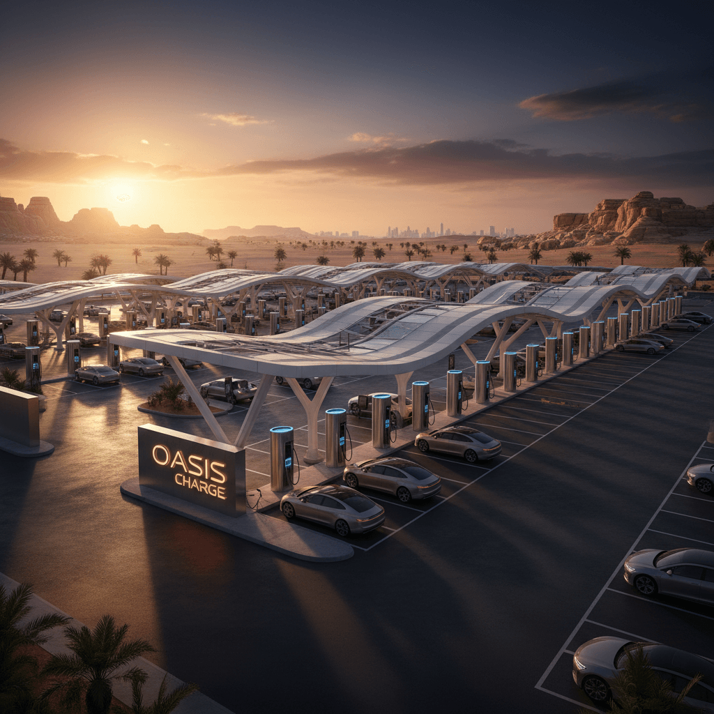 Modern EV charging infrastructure station in urban setting