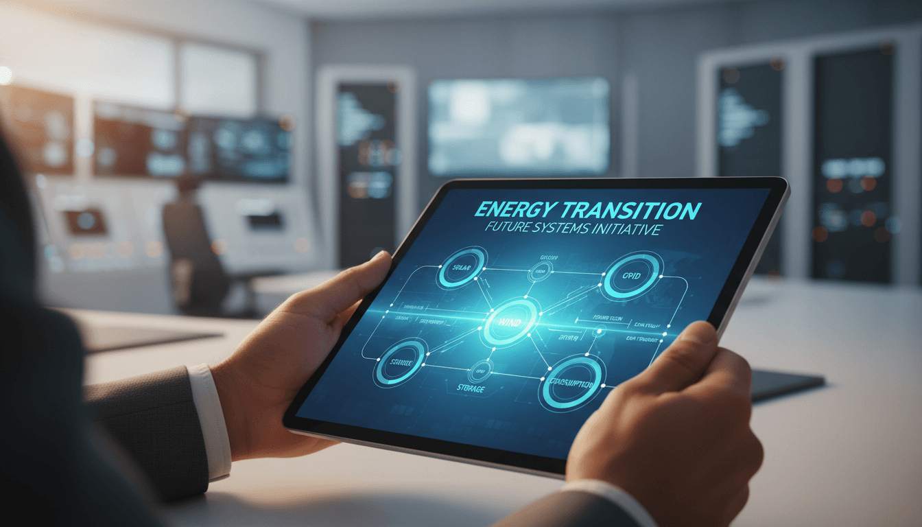 Engineer reviewing energy transition strategy on tablet